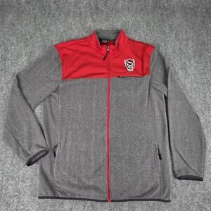 NC State Wolfpack Jacket Mens XL Gray Red NCAA Football Colosseum Zip Fleece